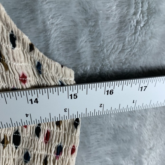 THML Womens Dress S Midi Smocked Geometric Print Ruffle Cap Sleeve Ivory Pockets - Picture 10 of 13